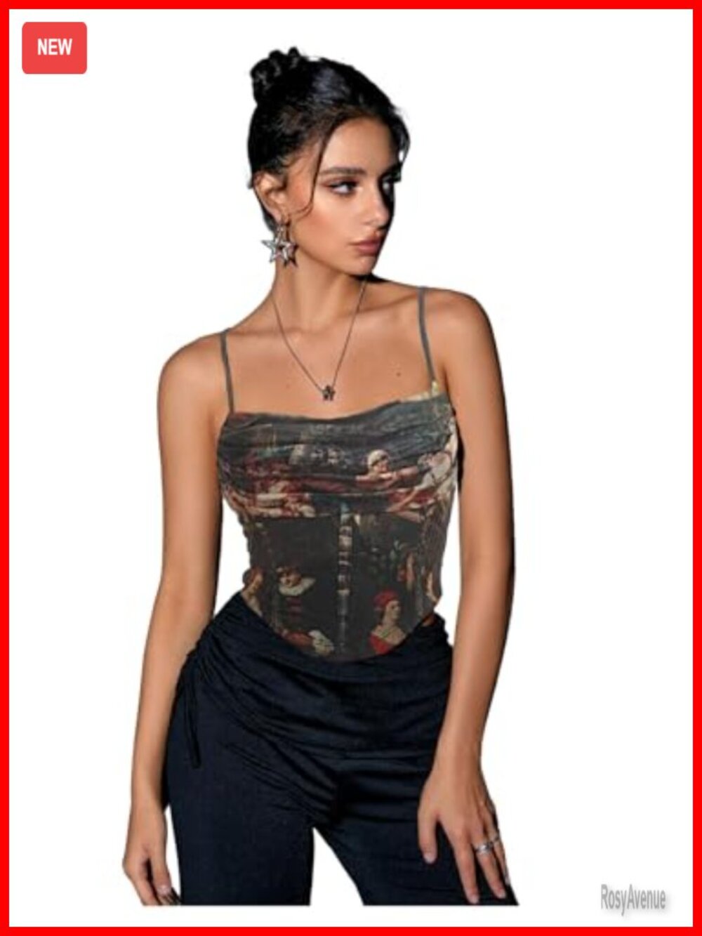 Women's Renaissance Graphic Sleeveless Ruched Y2K Crop Cami Top